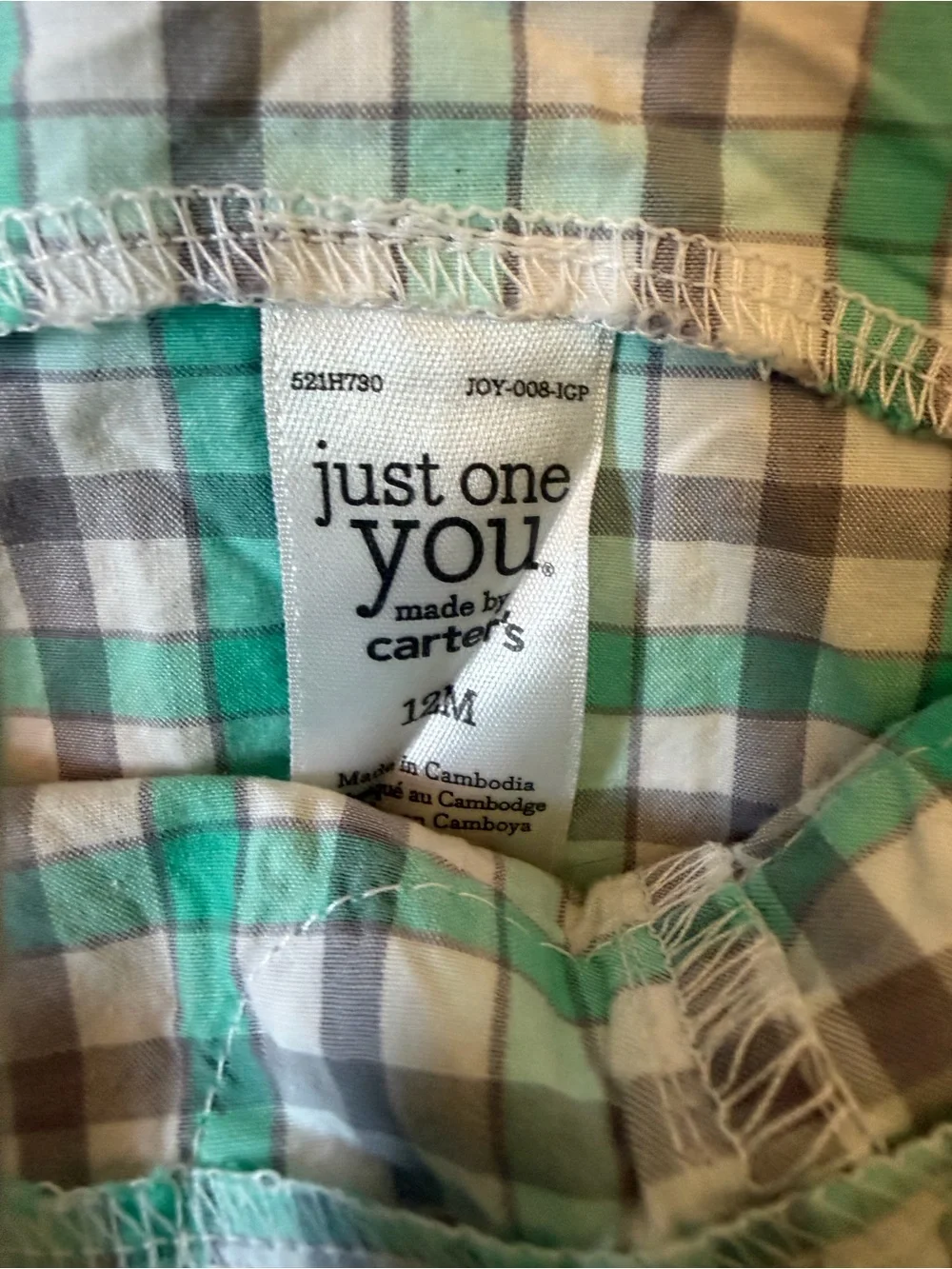 Just One You By Carter's Green and Gray Plaid Baby Overalls Size 12 Months